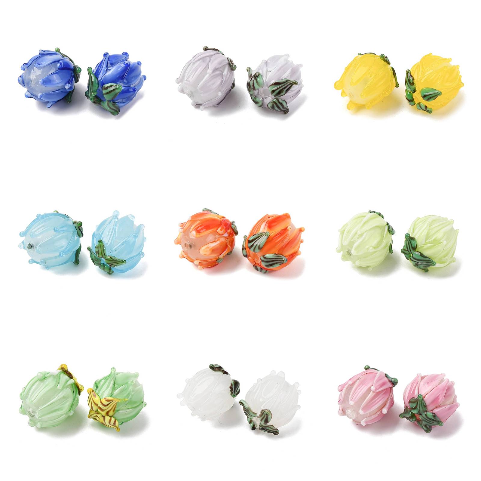 Embellishment Crafts - 20pcs Handmade Lampwork Tulip Beads Colorful