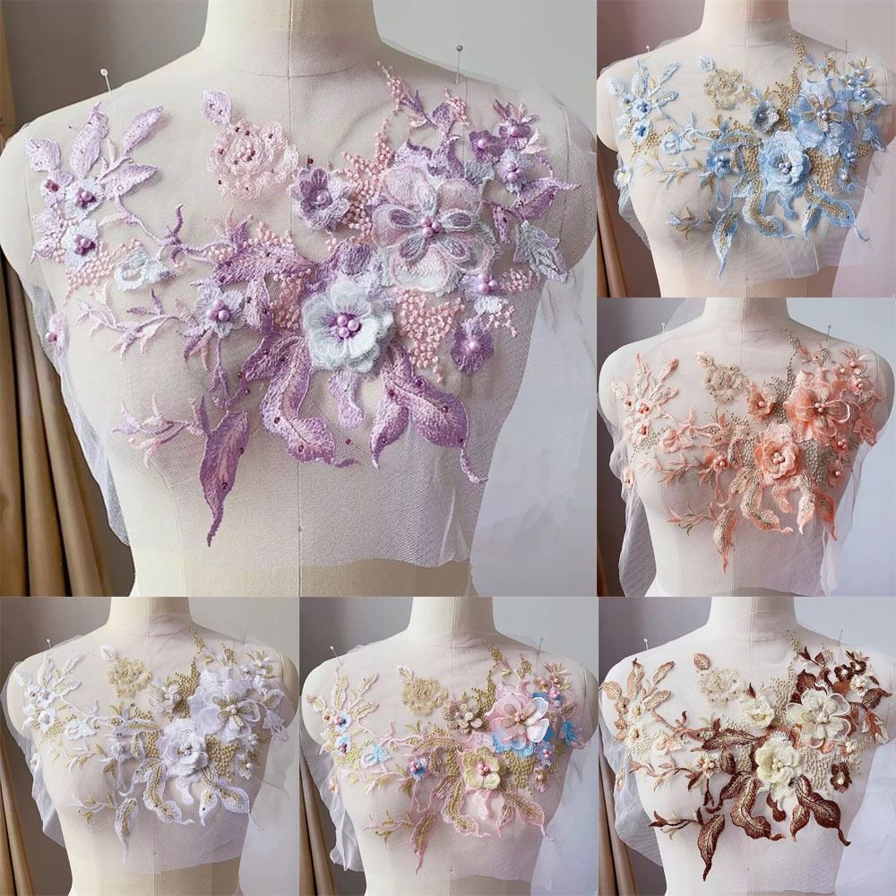 Embellishments For Scrapbooking - 3D Flowers Beaded Lace Fabrics Applique