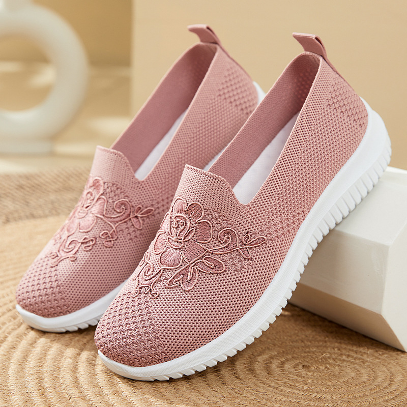 Embellish Knit - Flower Embroidery Knit Mesh Slip On