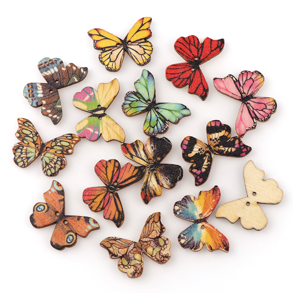 Embellishments For Scrapbooking - Bộ 50 Bướm Nút Gỗ Phối