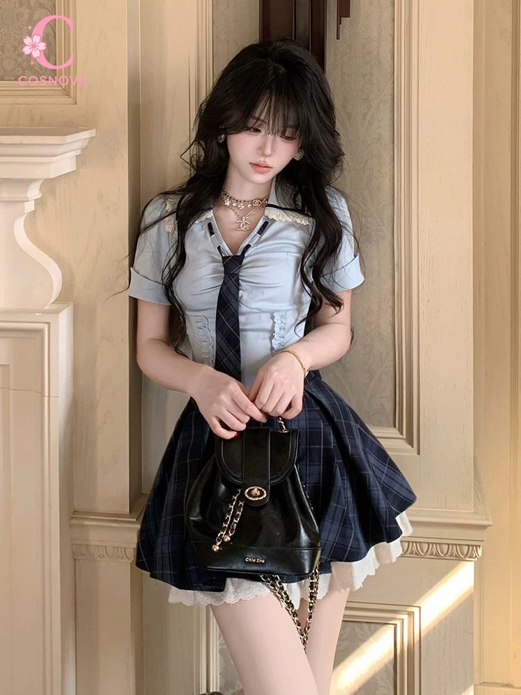 Summer New Preppy Y2K 2 Piece  - đánh giá và giá Elastic Lace Trim