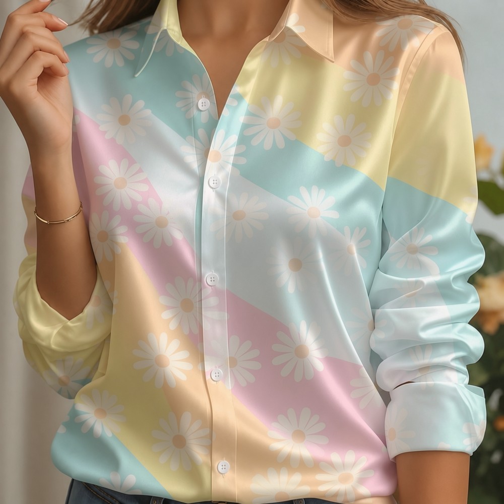 Women Satin Lapel Collar Shirt - đánh giá và giá Embellish Knit