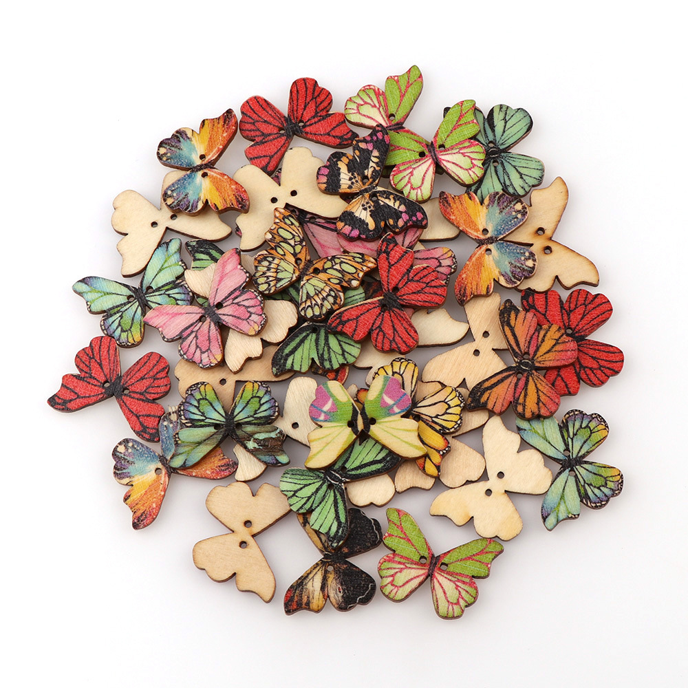 Bộ 50 Bướm Nút Gỗ Phối Màu DIY - đánh giá và giá Embellishments For Scrapbooking