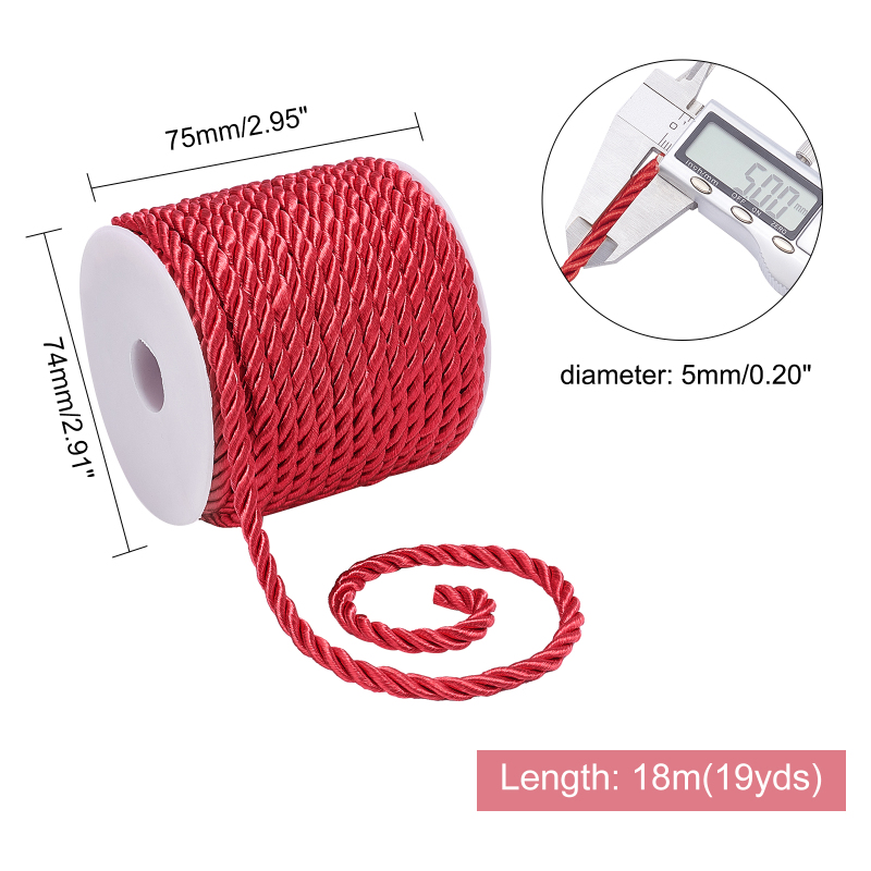 19.6 Yard Red Silk Rope 3-Ply  - đánh giá và giá Cord Trim Twisted