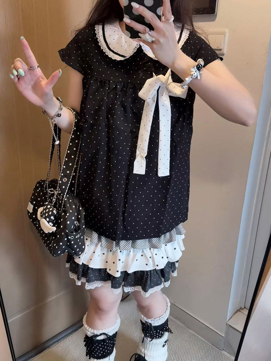 Y2K Kawaii Japanese Polka Dot  - đánh giá và giá Lace Ribbon Trim