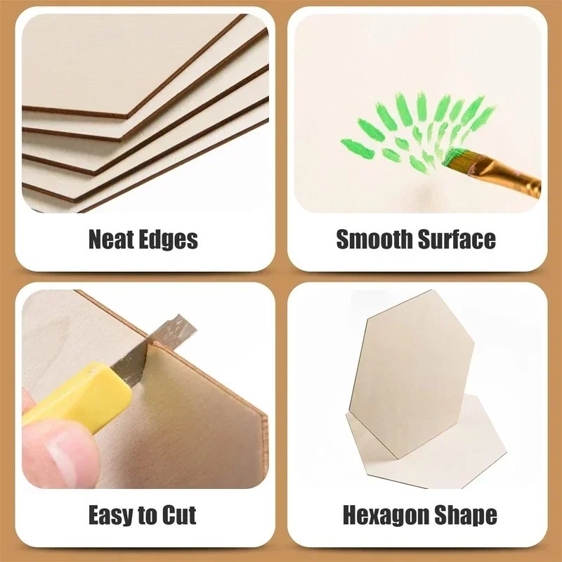 10-120mm Wooden Hexagon Blank  - đánh giá và giá Christmas Craft Embellishment